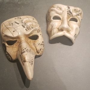 Two handpainted Venetian Ceramic Mask wall accents